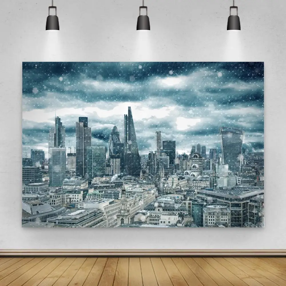 Winter Snow City Buildings Scenic Sky Clouds Natural Photography Backgrounds Photographic Backdrops For Photo Studio | Электроника