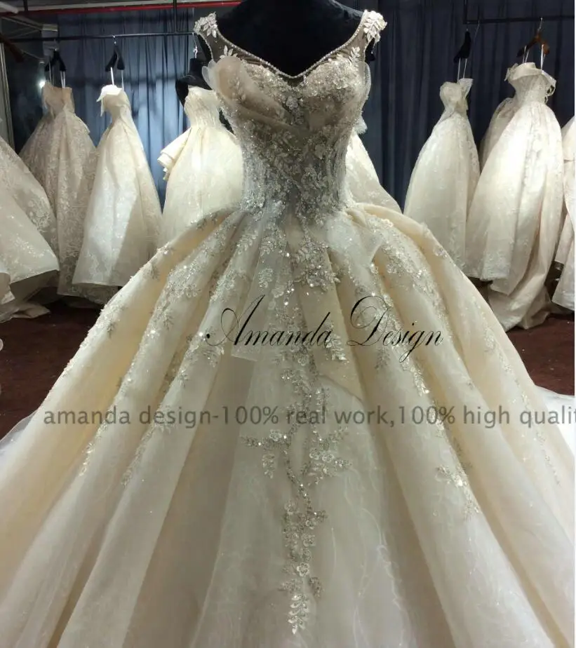 Аманда дизайн длинное вечернее платье Кружева Аппликация Свадебное платье цвета шампань с накидкой