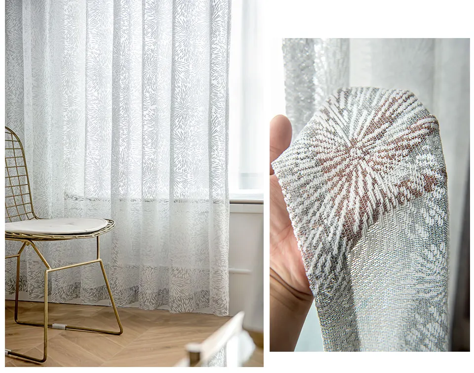 Gray Embroidered Fireworks Sheer Curtains For Living Room Jacquard Tulle Window Curtain For Bedroom Voile Drapes Kicthen Customs