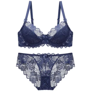 

Sexy Lace Ultra Thin Transparent Bra and Panties Set Large Size Underwear Set Lingerie Women Brassieres A B C D Cup 95C 95D Bras