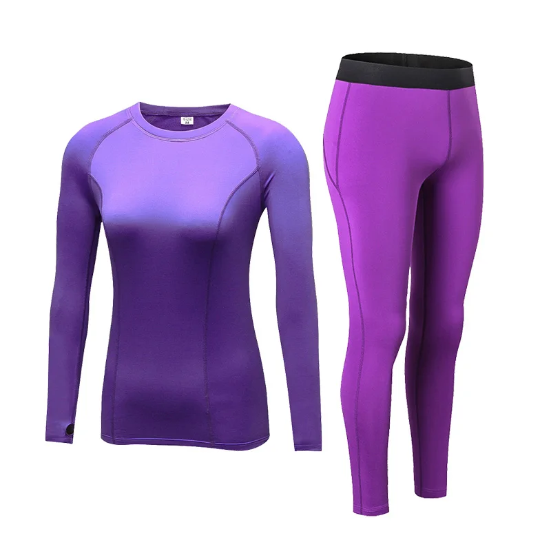 Для женщин зима постельного белья Термальность флисовые спортивные костюмы Спортивная плотная одежда с длинным рукавом футболки для бега теплые брюки с добавлением шерсти, спортивная одежда - Цвет: Purple set
