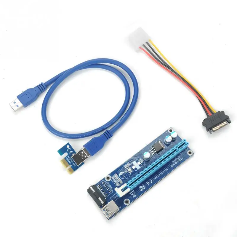 PCI-E PCIE PCI Express Molex 6Pin to SATA 1X 16X USB 3.0 Extender Adapter LED Mining Riser Card