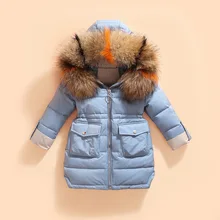 Пуховик для девочек длинная детская одежда в Корейском стиле, зимняя одежда для детей утепленное пальто для девочек
