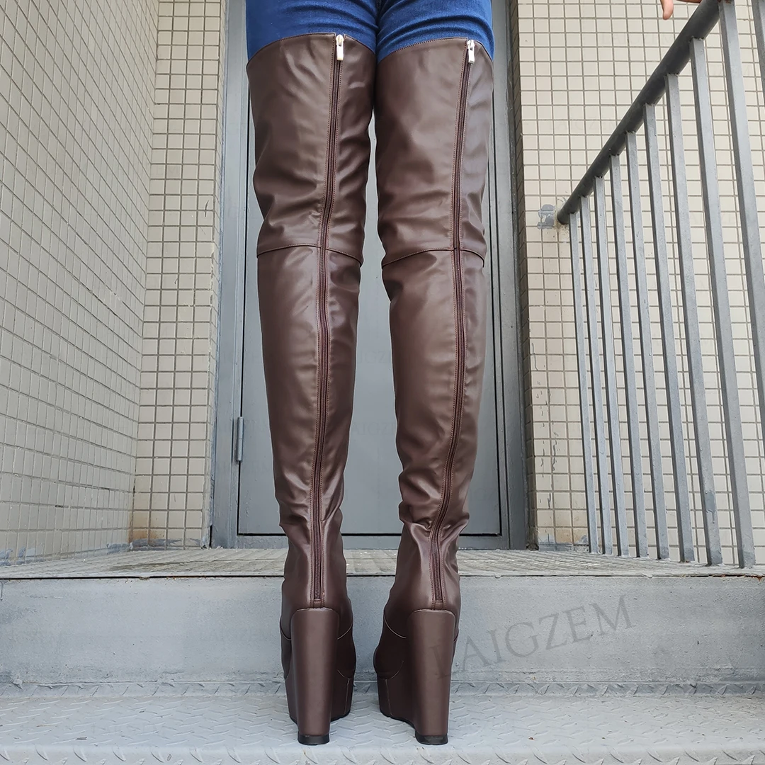 Women Thigh High Boots Back Zip Up Platform Wedges Heeled Women Thigh High Boots Back Zip Up Platform Wedges Heeled