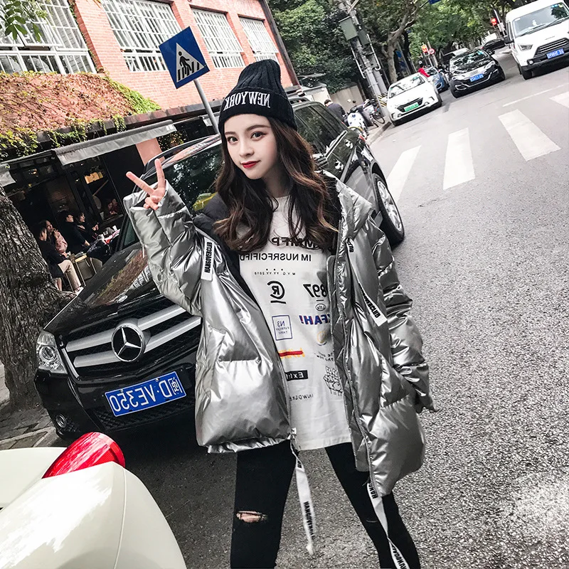 

2020 New Winter Korean-style Loose-Fit INS down Coat Women's Short Students Cotton Coat's Glitter Cotton-padded Clothes Short-he