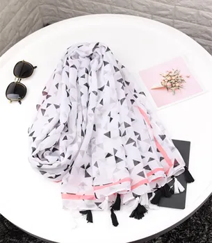 

ropa de mujer Women boho hijab scarf female Japanese style sweet white geometric scarf shawl bandana Sjaal Wrap Hijab Snood