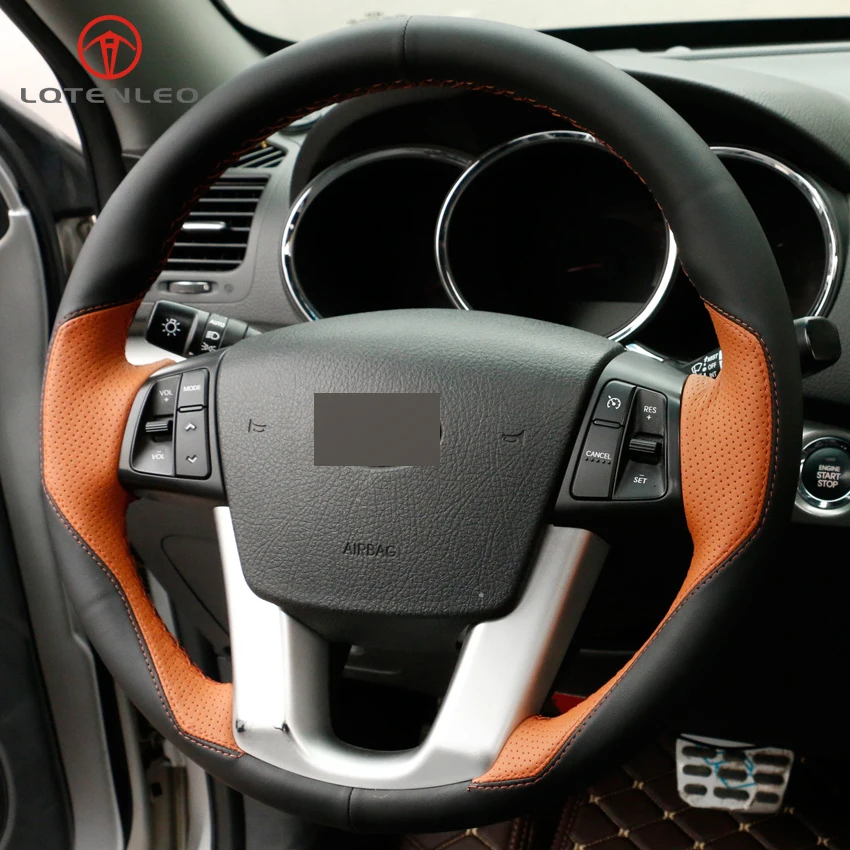 LQTENLEO оранжевый черный кожаный чехол для рулевого колеса автомобиля для Kia Sorento 2008- DVD панель 2010- K7 2011