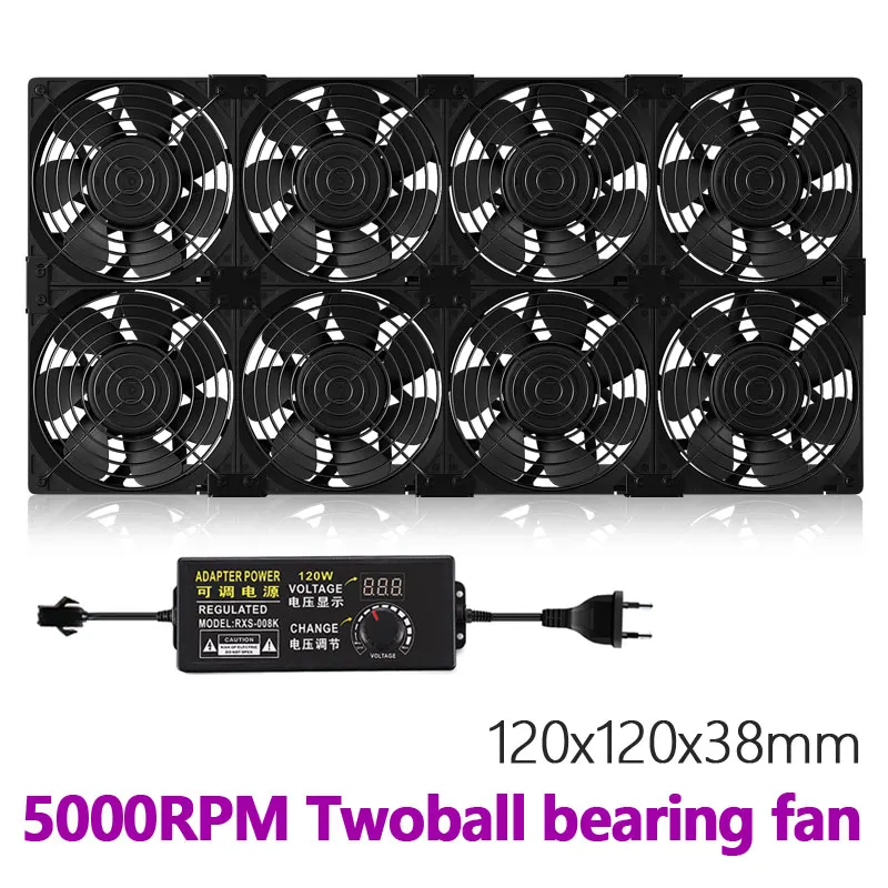 

12038 5000RPM dual ball bearing 12cm Violent cooling fan For PC BTC open mining machine chassis server Cabinet 100V 110V fan kit