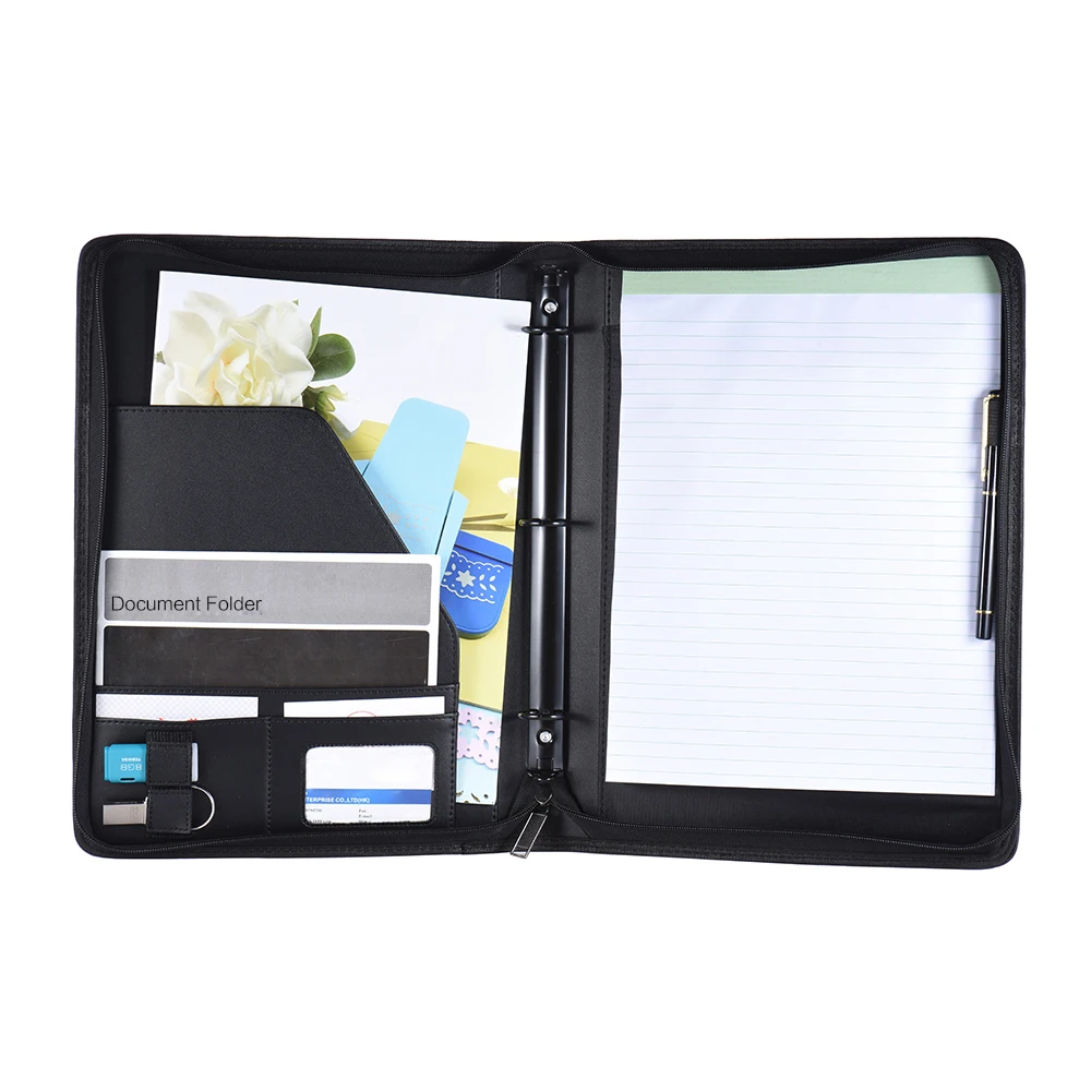 

Loose-leaf Professional Business Portfolio Padfolio Folder Document Case Organizer A4 PU Leather Zippered Closure