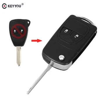 

KEYYOU 10pcs Modified Flip Car Key Shell For Chrysler 300C Jeep Compass Wrangler Patriot Folding Remote Key Case Fob 2 Buttons