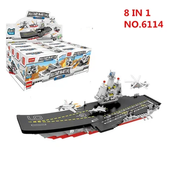 

8in1 Military maritime Army Aircraft carrier fighter Helicopter Vehicle Building Block Sets Bricks Educational Toy for Children