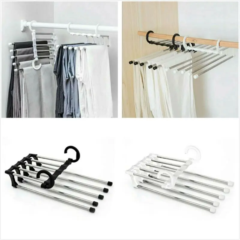 

2019 Newest Fashion 5 in 1 Pant rack shelves Stainless Steel Clothes Hangers Multi-functional Wardrobe Hot Sale Magic Hanger