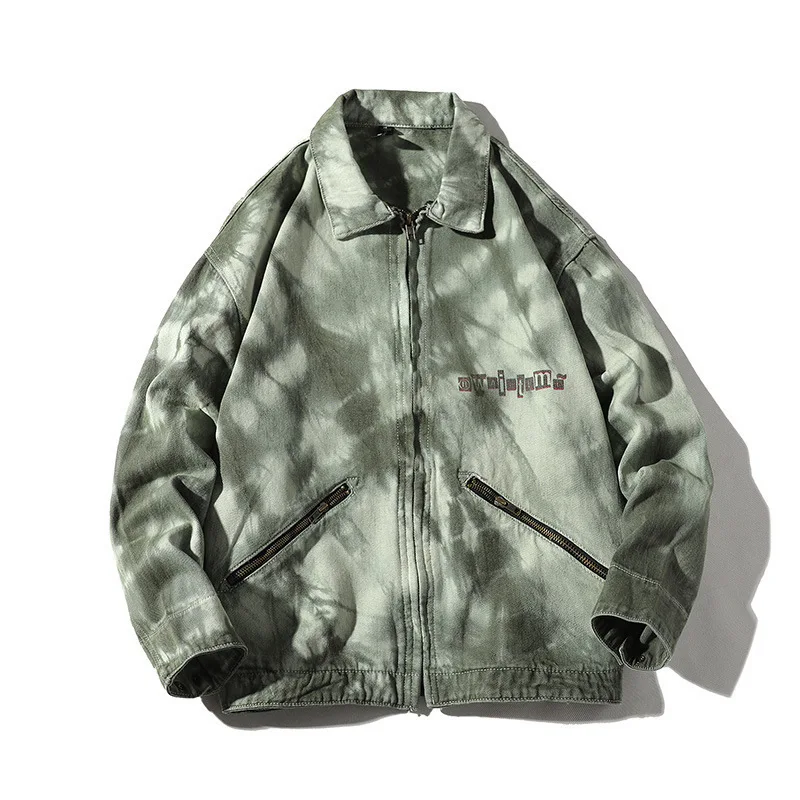 

2019 New Style Japanese-style Popular Brand Coat Men's Autumn And Winter Origional Tie-dye Printed Fold-down Collar Loose-Fit Me