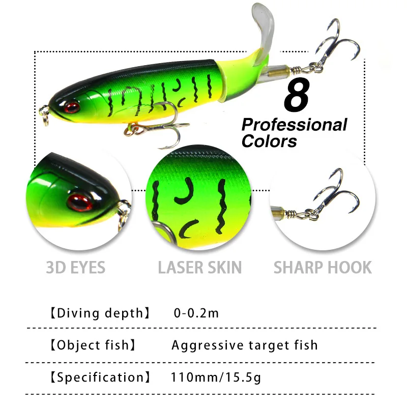 FeelFun 1 шт. качество Whopper Plopper 110 мм/15 г плавающий Поппер жесткая приманка для рыбалки воблеры вращающийся мягкий хвост рыболовные приманки