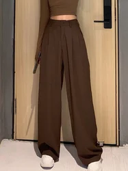 FAKUNTN – pantalon rétro à jambes larges pour femmes, couleur unie sauvage, taille haute, décontracté, nouvelle mode coréenne, printemps, 2021 