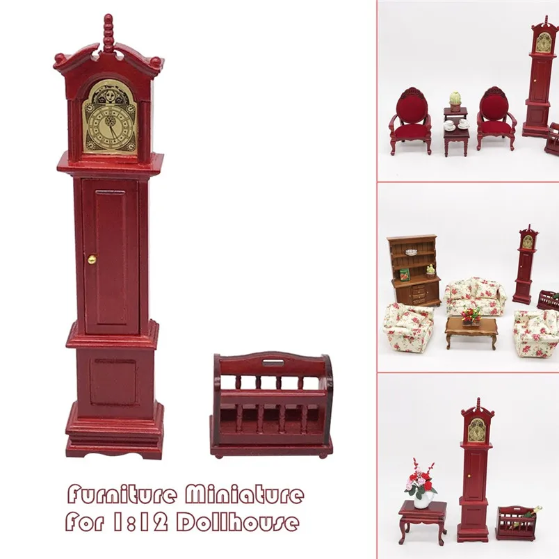 Vintage Style 1:12 Dollhouse Furniture Toys Cute Miniature Wooden Clock Living Room Pretend Play Toy 40AG30