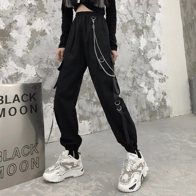 Cargo Pants with Marble & Matte Chain - Black