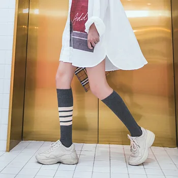 

Cotton Ladies Knee High Striped Cotton Socks Knee High Women Solid Socks School Party Cheerleader Supplies