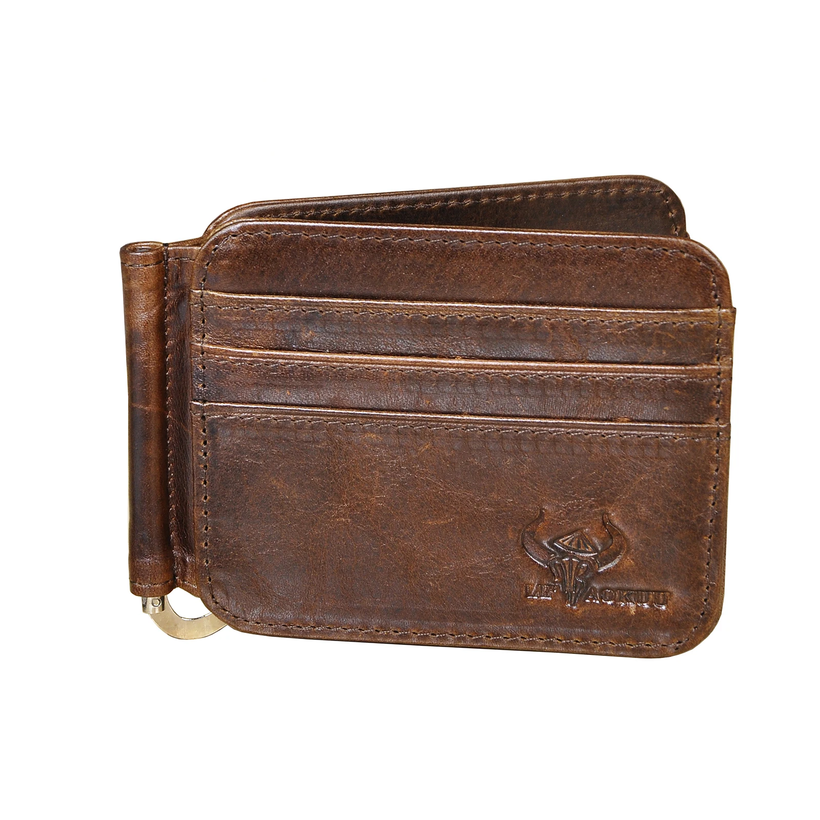 Men Money Clip Wallet Business Card Holder Thick Crazy Horse Leather Case Design Front Pocket Wallet Mini Slim Purse