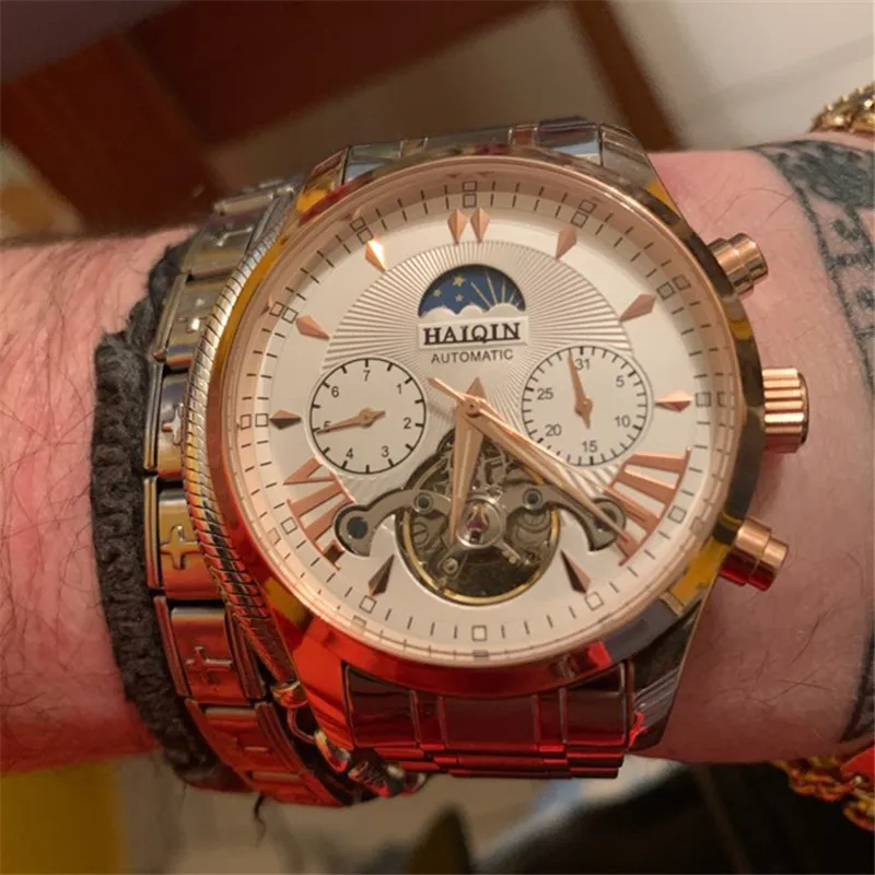 

HAIQIN men watch mechanical watches automatic tourbillon waterproof wristwatch calendar Date Week male clock Relogio Masculino