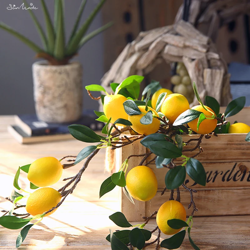 SunMade Lemon Fruit Branch with Green Leaves Artificial Flowers Photography Props