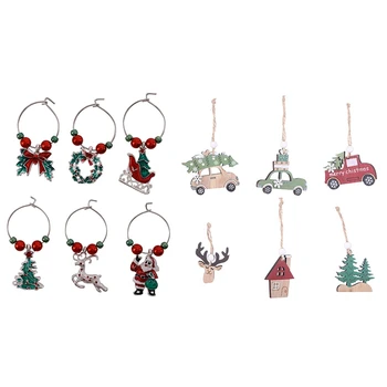 

1 Set Natural Wood Craft Christmas Tree Ornament Xmas Gift Christmas Decoration & 1 Set Cup Ring,Christmas Ring