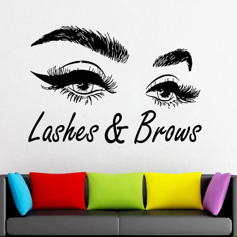 Lashes&ampBrows Wall Decal Window Sticker Beauty Salon Interior Decoration Woman Eyelashes Eyebrows Mural Art Vinyl Stickers S1015 | Дом и сад