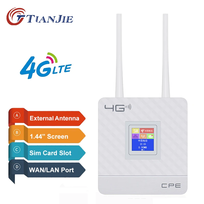 TIANJIE 4G wifi Router CPE Dual High Gained Antenna Unlocked Modem Router Wireless SIM Card Slot WAN LAN RJ45 Port broadband signal booster