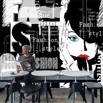 

Custom Any Size Mural Wallpaper 3D Fashion Black And White Poster Frescoes Restaurant Cafe Abstract Art Wall Papers PVC Stickers