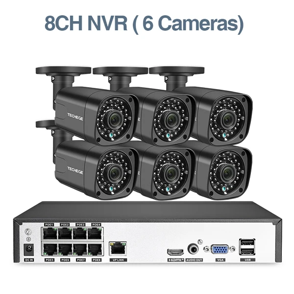 6pcs cameras Techege H.265 8Ch 4MP POE NVR CCTV камера системы 4MP POE ip-камера 2560*1440 Открытый водонепроницаемый комплект видеонаблюдения - Цвет: 6pcs cameras