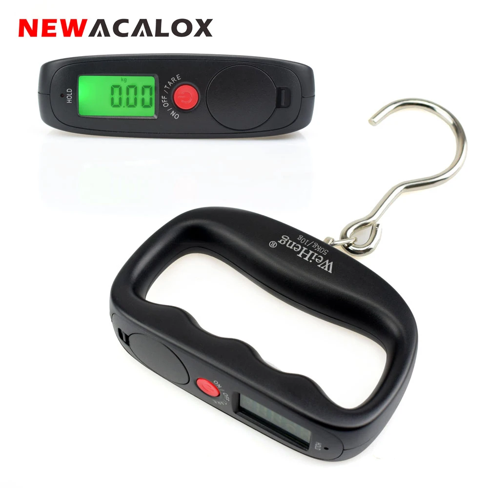 NEWACALOX 50kg x 10g Mini Portable Electronic Scale Weight Luggage Scale Digital Fishing Travel Stainless Steel Hook Scale