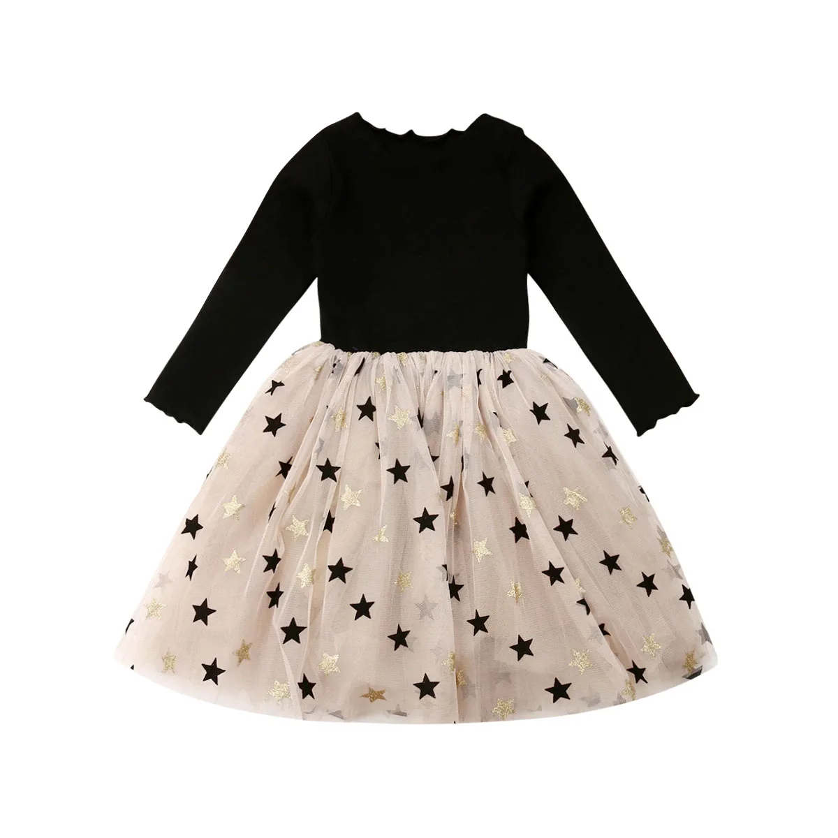 Citgeett 1-7Years Kid Baby Girls Star Print Dress Autumn Kids Long Sleeve Tutu Princess Patchwork | Детская одежда и обувь
