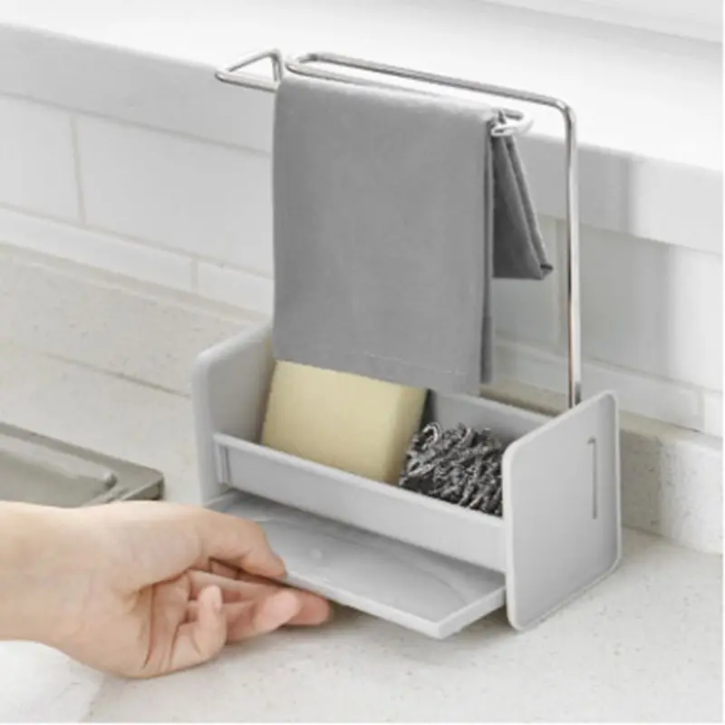 

Kitchen Sponge Holder Sink Cleaning Brush Soap Rack Drain Tray Rag Hanging Shelf