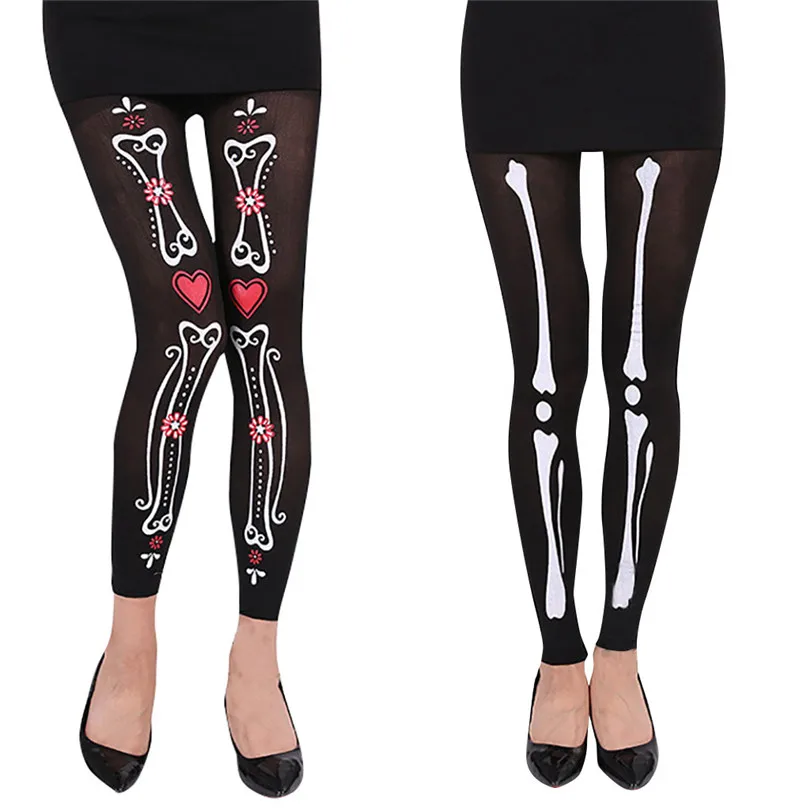 Skull Printed Pantyhose Women Sexy Halloween Fishnet Stockings Nine-cent Pantyhose Stockings Fashion Calcetines 30SEP44