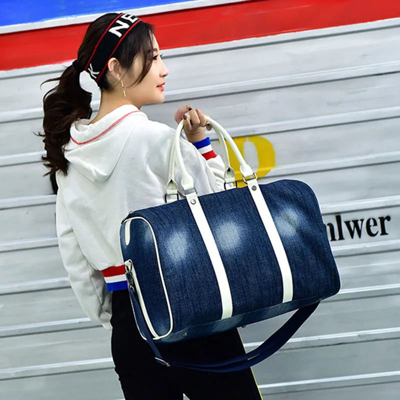 

2020 New denim women's travel bag Korean large capacity versatile bag duffel bag weekend bag