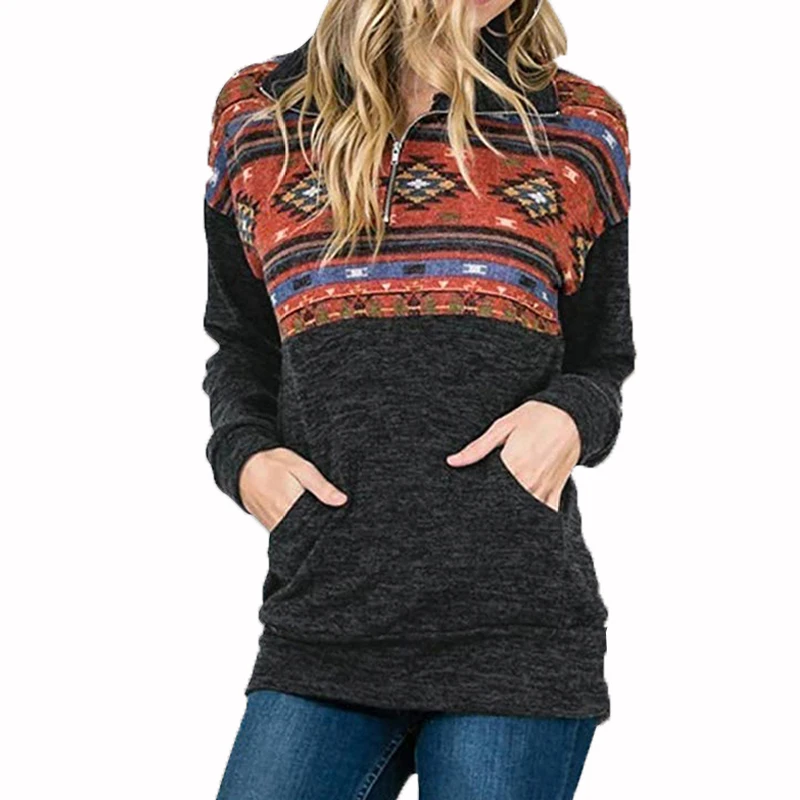 

BHflutter Hoodies Women 2019 New Spliced Long Sleeve Casual Sweatshirt Stand Collar Autumn Winter Pullovers Tops sudadera mujer