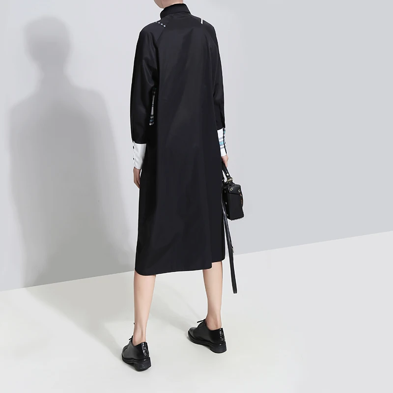 Новинка женские осенние уникальные черные рубашки платье с Длинная лента длиной до колена женские модные стильные платья свободный халат Femme 5365