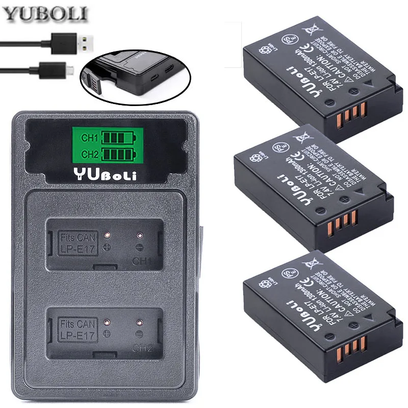 charger and 3battery LPE17 LP E17 LP-E17 Батарея+ ЖК-дисплей USB Dual Зарядное устройство для цифровой однообъективной зеркальной камеры Canon EOS 200D M3 M6 750D 760D T6i T6s 800D 8000D поцелуй X8i камеры - Цвет: charger and 3battery