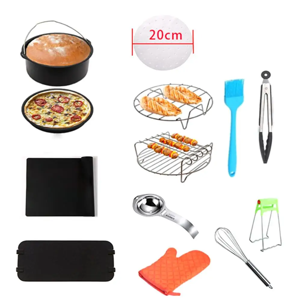 

8 Inch 13pcs High Quality Air Fryer Accessories Nonstick Coating Durable Fit all Airfryer For 4.8QT-6.2QT Pizza Pan Cake Barrel