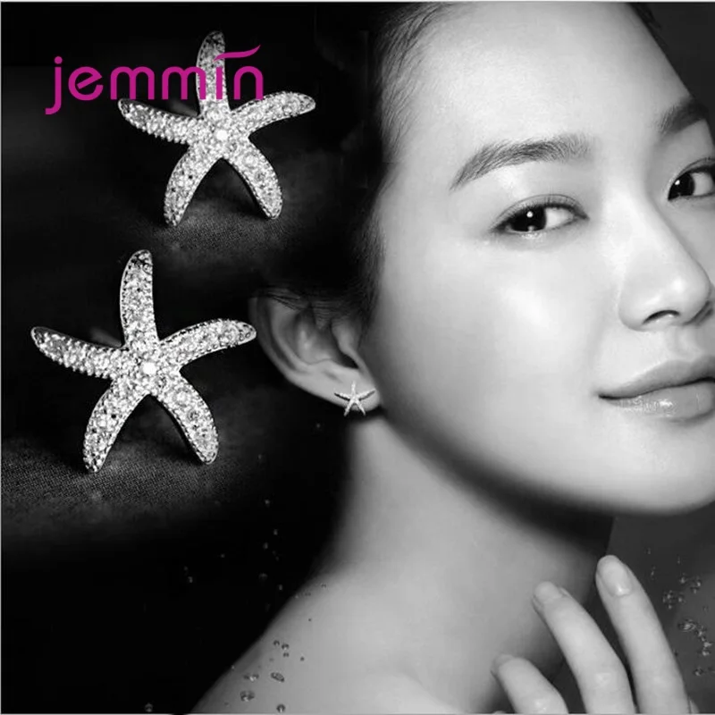 

Hight Quality Sterling Silver 925 Simple Zircon Crstal Starfish Anti-Allergy Stud Earring for Women Fine Jewelry Kids Gift