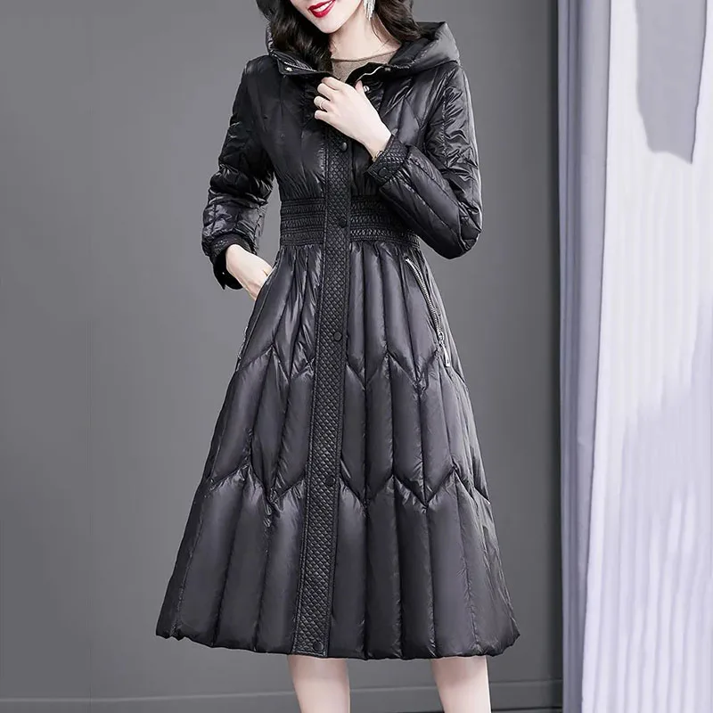 

Новая черная длинная пуховая хлопковая куртка, Женская Повседневная парка с капюшоном, пальто, зимнее пальто, Высококачественная Толстая Теплая стеганая хлопковая куртка 3XL