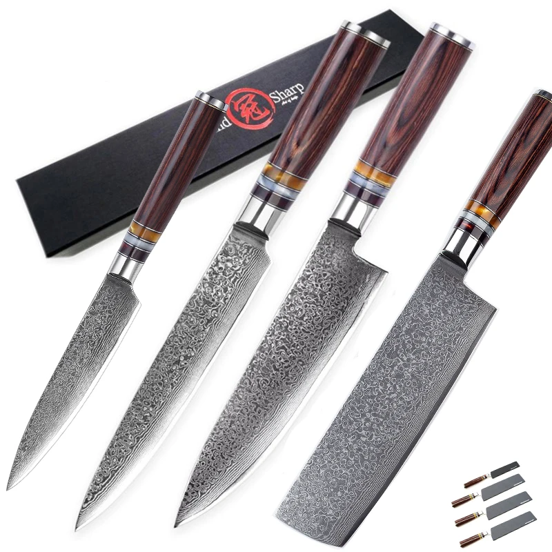 GRANDSHARP Damascus Knife Sets vg10 Japanese Damascus Steel Kitchen Slicing Knives Chef's Set Family Gift Kitchen Cooking Tools - Цвет: 4pcs knives