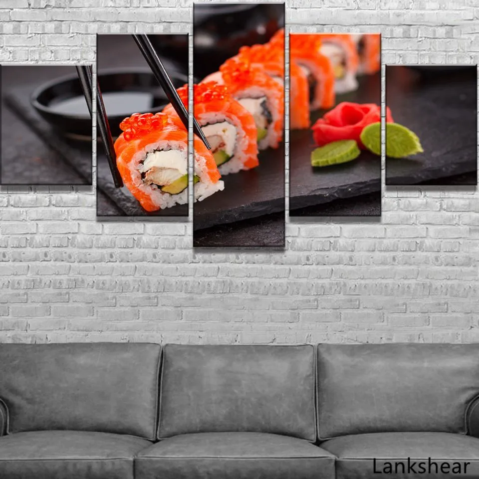 Canvas Pictures Kitchen Wall Art Framed 5 Pieces Japan Delicious Sushi Painting For Living Room Prints Food Poster Home Decor | Дом и сад