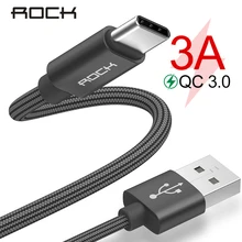 Кабель ROCK 3A 3,0 type-C для Xiaomi samsung Galaxy S8 OnePlus Nexus с нейлоновой оплеткой, зарядка, синхронизация, USB C, быстрая зарядка, USB-C зарядное устройство