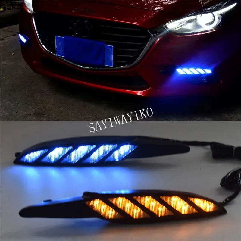 2 шт. Led drl для Mazda 3 Мазда 3 Axela дневной ходовой светильник, противотуманный светильник с указателем поворота, ночник, синий