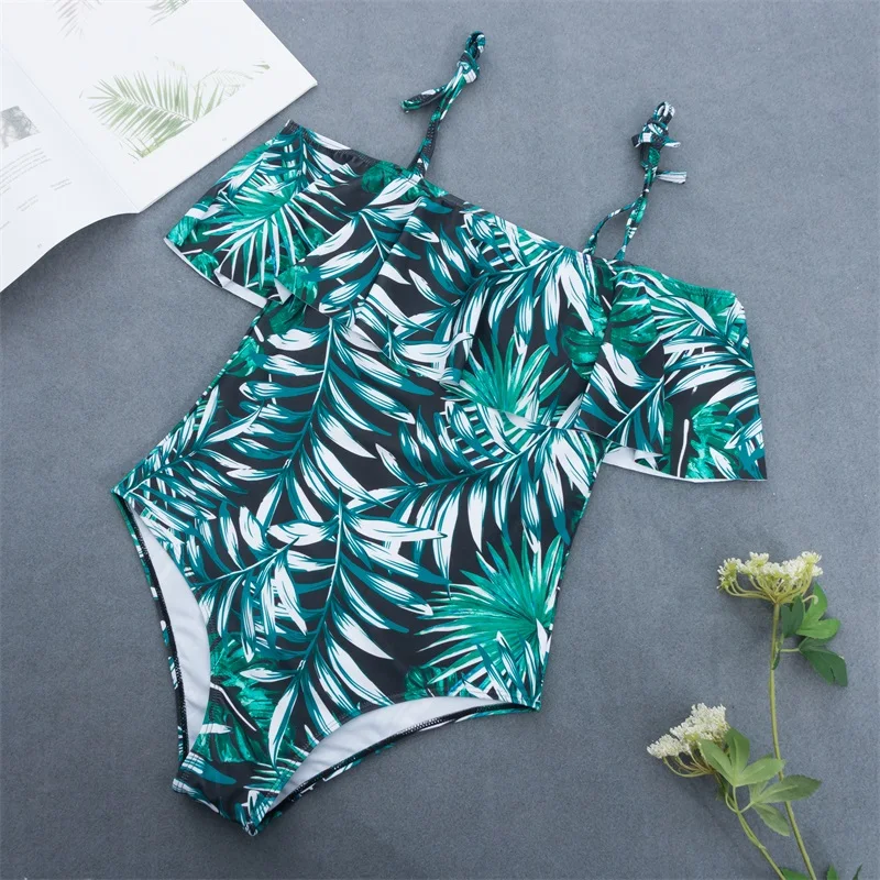 2020 New Sexy Off Shoulder Monokini Women Floral Print Swimsuit Ruffled Bathing Suit S-L Girl Backless Beachwear One Piece Suit