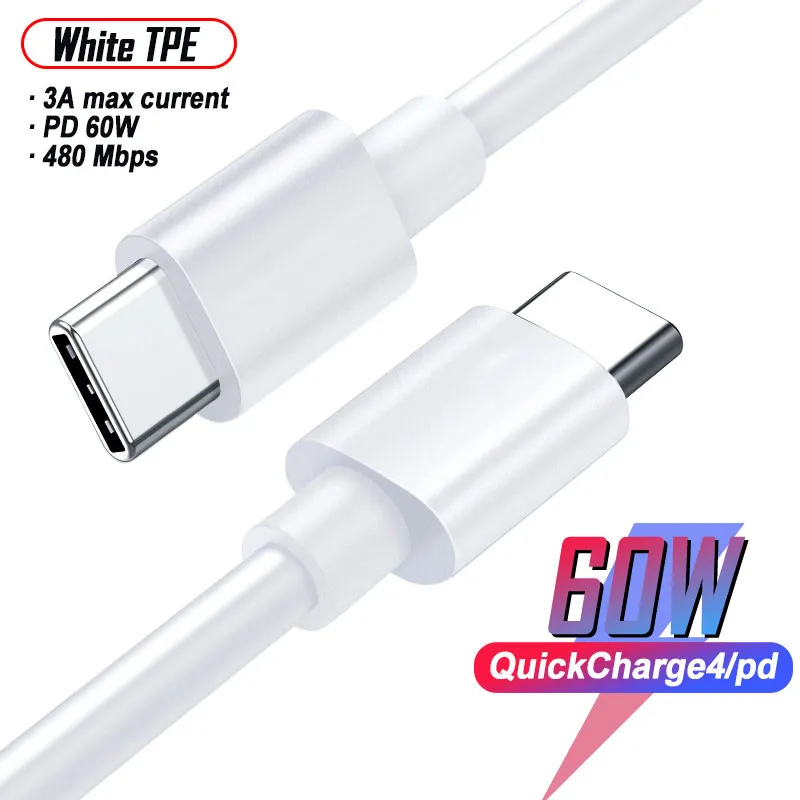 Usb PD type C кабель Usb-C к usb-c кабель супер быстрая зарядка QC4.0+ для samsung Galaxy A80 Note10+ Macbook Realme X Q 5 Pro - Цвет: White