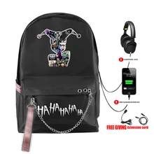 HAHAHA Joker print vogue Backpack Teenager Boy/girl School Bags Waterproof Oxford USB Charger Women/Men Backpack School Bag