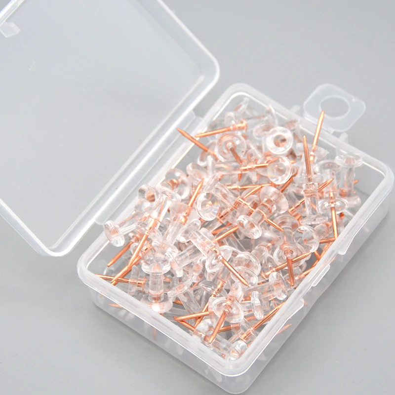 Push Pins 80pcs/set Plastic Transparent Rose Gold Push Pins Thumb Thumbtack Board Pins Drawing Photo Wall Studs Office School Supplies