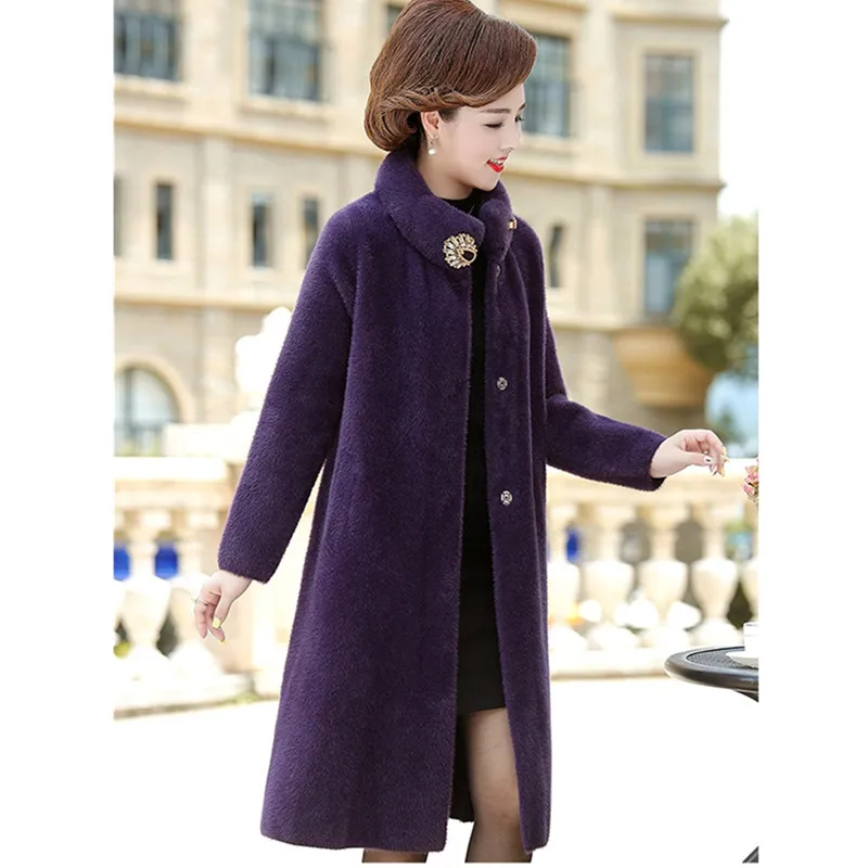 blue purple UHYTGF женские пальто качество норка кашемир зимнее шерстяное пальто мода мама размера плюс верхняя одежда Благородный Кашемир Осенняя Верхняя одежда Куртка 454 - Цвет: blue purple